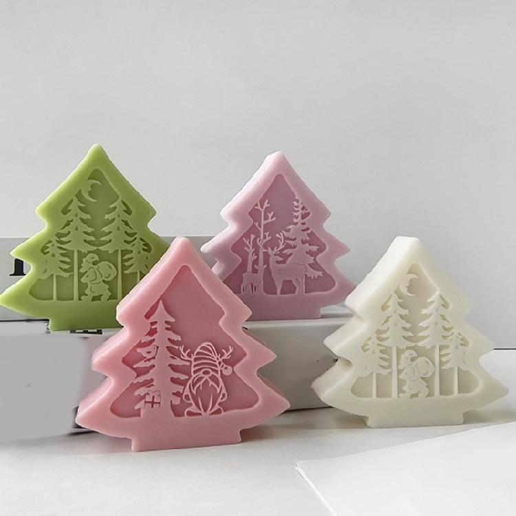 Reusable Silicone Mold Christmas Tree Shaped Candle Mould Creative Aromatherapy Making Mold Festive Decoration Supplies