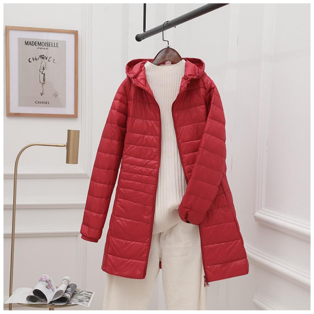 Women's Lightweight Hooded Down Jacket - Mid-Length Slim Fit Lightweight Fall/Winter Lightweight Plus Size Coat