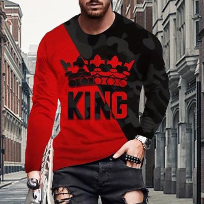 New 3D Crown Print Mens Tshirts Long Sleeve Tees Round Neck Casual Pullover Mens Clothing Plus Size