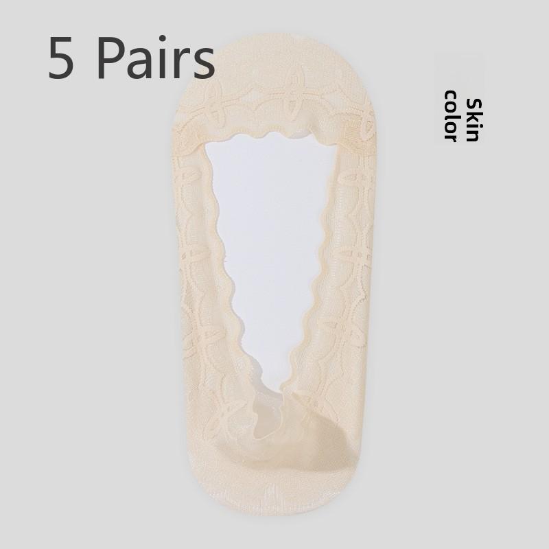 5 Pairs Boat Socks Non-slip Women's Bottom Socks Ice Silk Super Soft Summer Shallow Mouth Invisible Socks