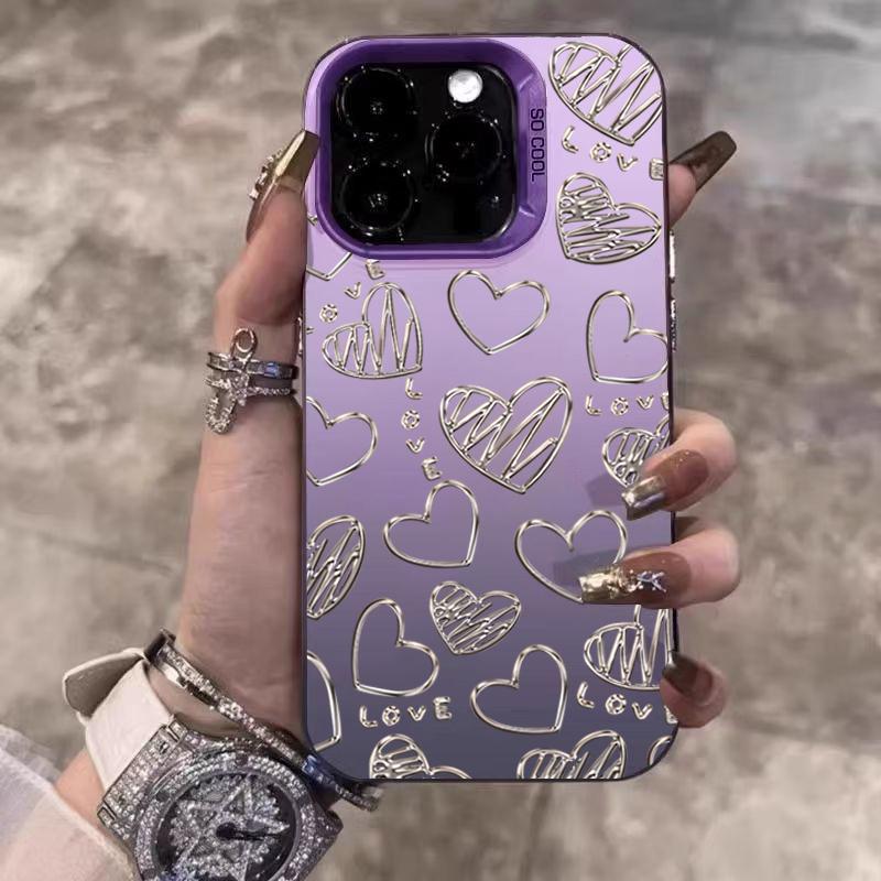 Silver Heart Butterfly Pattern Electroplate IMD Phone Case For iPhone 16 15 14 13 12 11 Pro Max 16E 7 8 Plus X XS XR SE Cover
