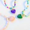 Colorful Beaded Necklaces Women Adjustable Heart Shapes Pendant Neckchains Bohemian Choker Colorful Accessory for Party