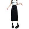 Women's High Waist Black Bodycon Midi Slit Skirt