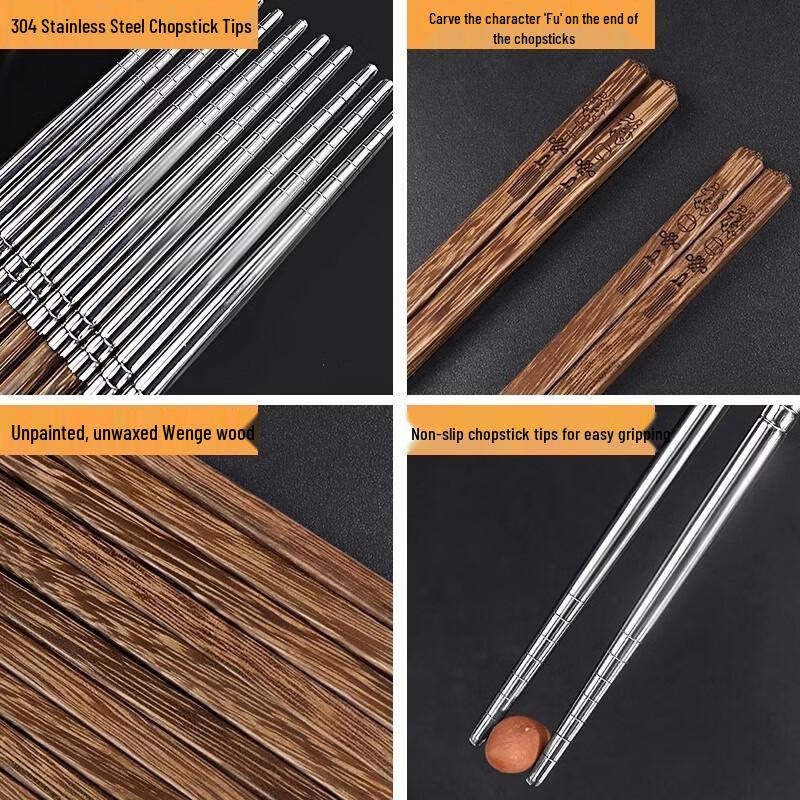 ChuyiQi Premium Wenge Wood Chopsticks with Copper Heads