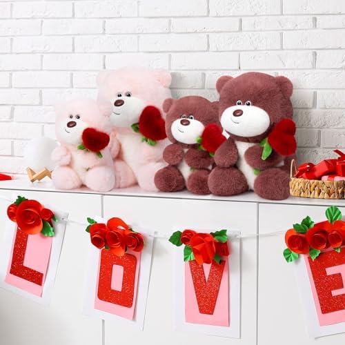 Valentine's Day Teddy Bear with Heart Rose 28cm Pink Plush Toy Stuffed Animal Birthday Gift for Girlfriend Kids