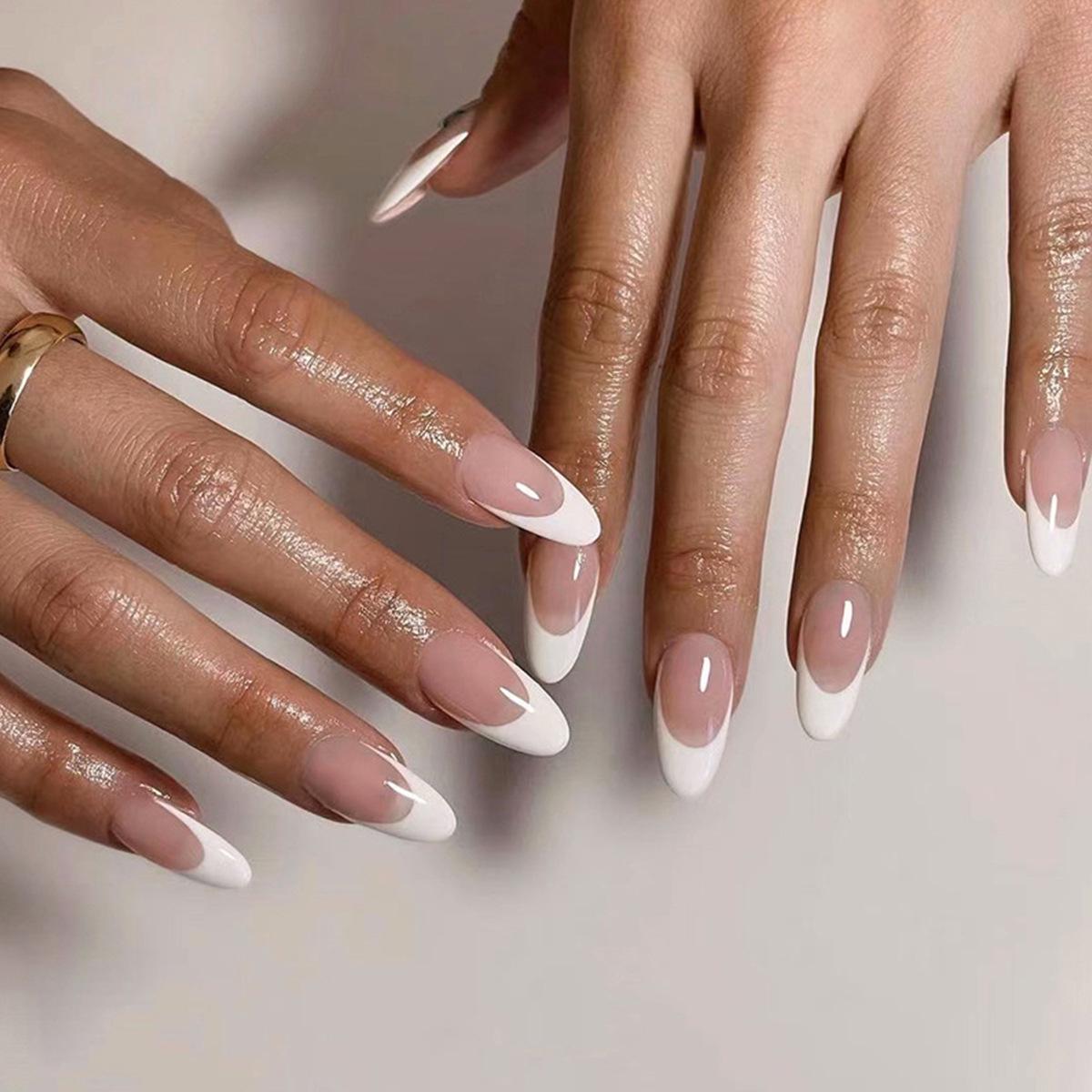 

Handmade French White Edge Almond Shape Press-On Nails - Minimalist Nail Art