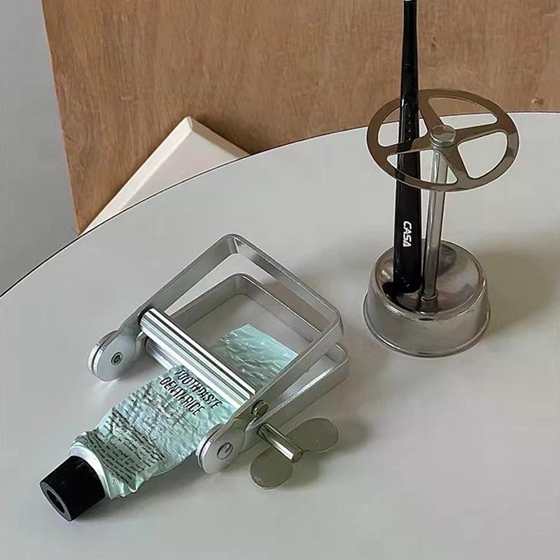 Stainless Steel Toothbrush Stand Toothpaste Holder Home Storage Organizer Kitchen Rack Bathroom Accessories Lazy Tube Squeezer