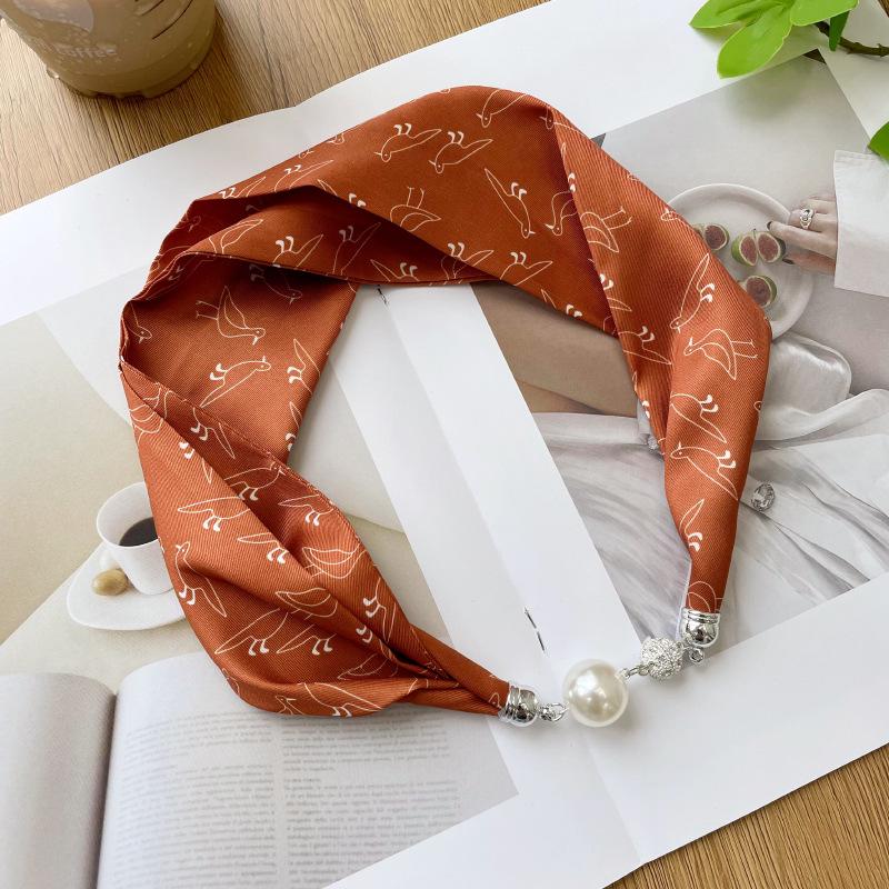 > New Magnetic Pearl Silk Scarf Necklace: Versatile High-End Neckerchief & Wrist Scarf