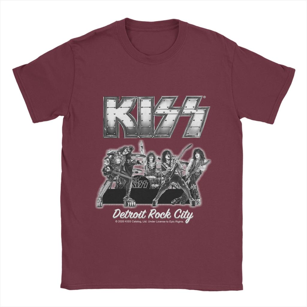 Men T-Shirt KISS Band Rock Funny 100% Cotton Tee Shirt Short Sleeve T Shirt Round Neck Tops Plus Size