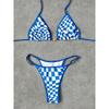 Sexy Swimsuit New Micro Bikini Women Plaid Swimwear Gold Ring High Leg Two Piece Bathing Suit Strappy Beachwear Biquini