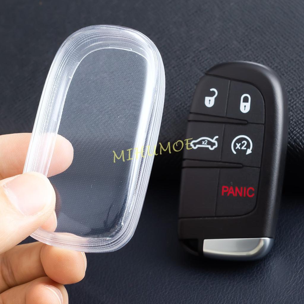 For Jeep Grand Cherokee Renegade Compass Dodge Charger Challenger Dart Chrysler Fiat 500X Black Transparent Key Fob Case Cover