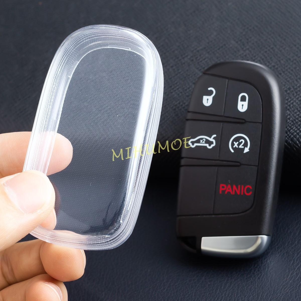 For Jeep Grand Cherokee Renegade Compass Dodge Charger Challenger Dart Chrysler Fiat 500X Black Transparent Key Fob Case Cover