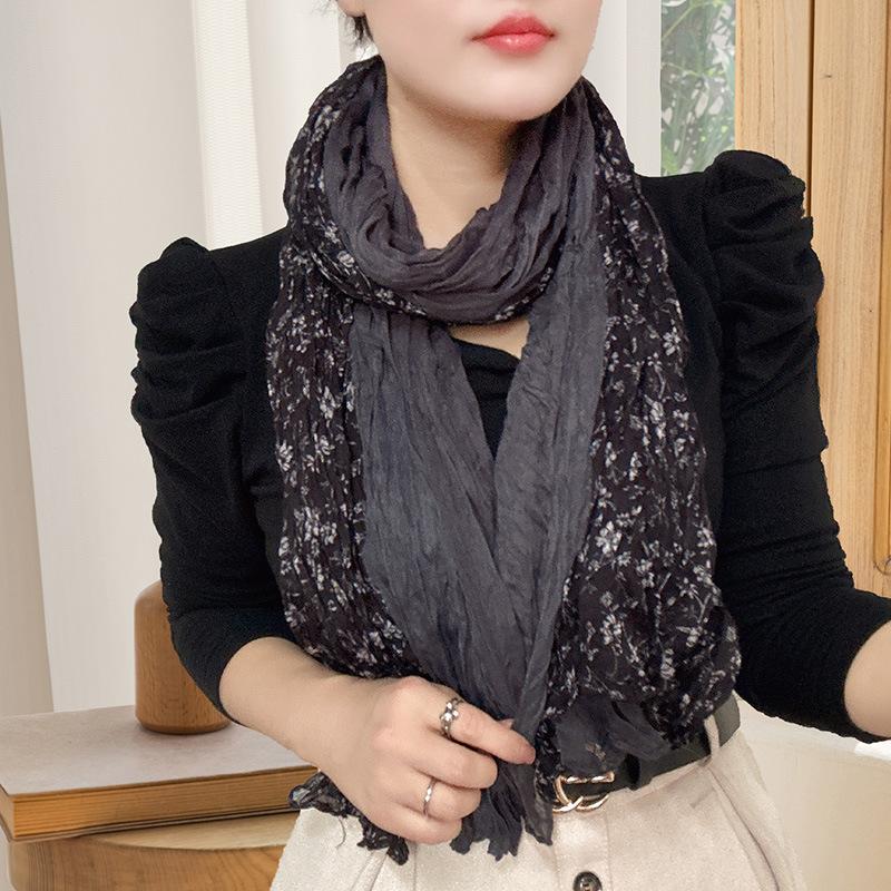 Small Floral Thin Mori Age-reducing Wrinkled Sunscreen Silk Scarf Women's Summer New Versatile Shawl Fashion Trends