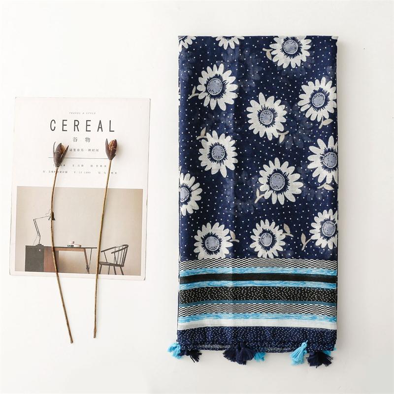 Luxury Flower Women Scarf Shawl Cotton Linen Feeling Tassel Pashmina Muslim Hijab Wrap Lady Viscose Scarf Foulard