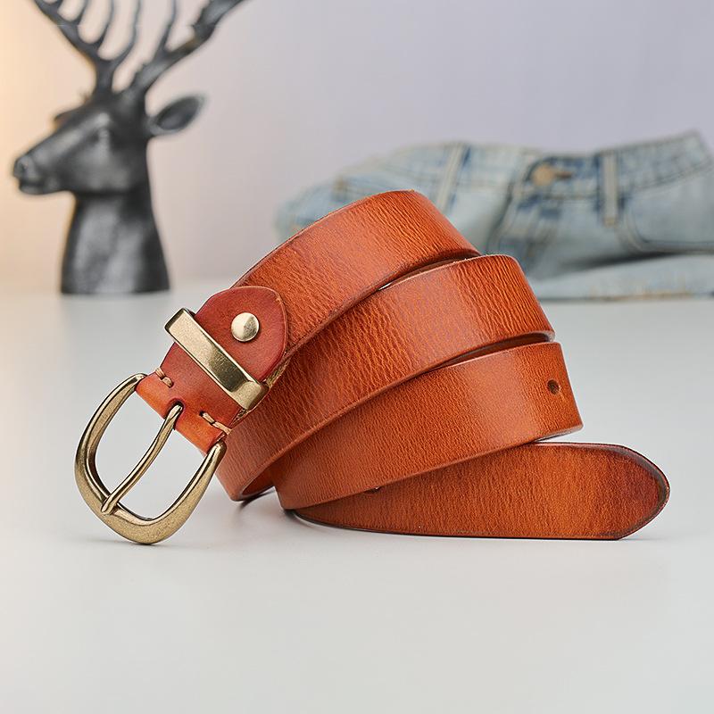 Copper Buckle Belt Women'S Style Retro Pure First Layer Cowhide Simple Korean Jeans Belt Genuine Leather Black