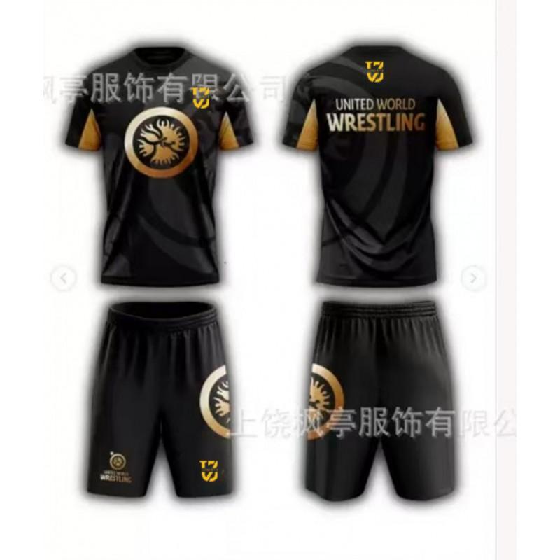 Mens Sportswear Set Wrestling Training 3D Printed Short Sleeve T-Shirt Shorts Breathable Mesh Fabric Casual Athletic Wear