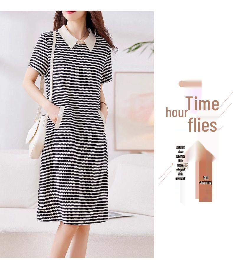 Vielseitiges gestreiftes Sommer-Plus-Size-Chic-Midikleid