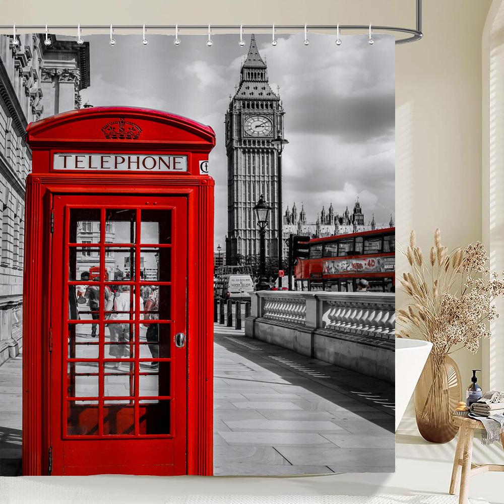 1 pack European street scenery pattern polyester material shower curtain bathroom partition curtain home decorative curtain