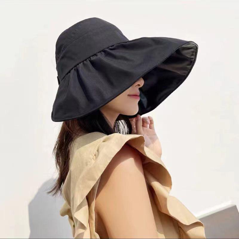 New vinyl sunscreen hat women's summer foldable large brim sunshade bucket hat UV sun hat