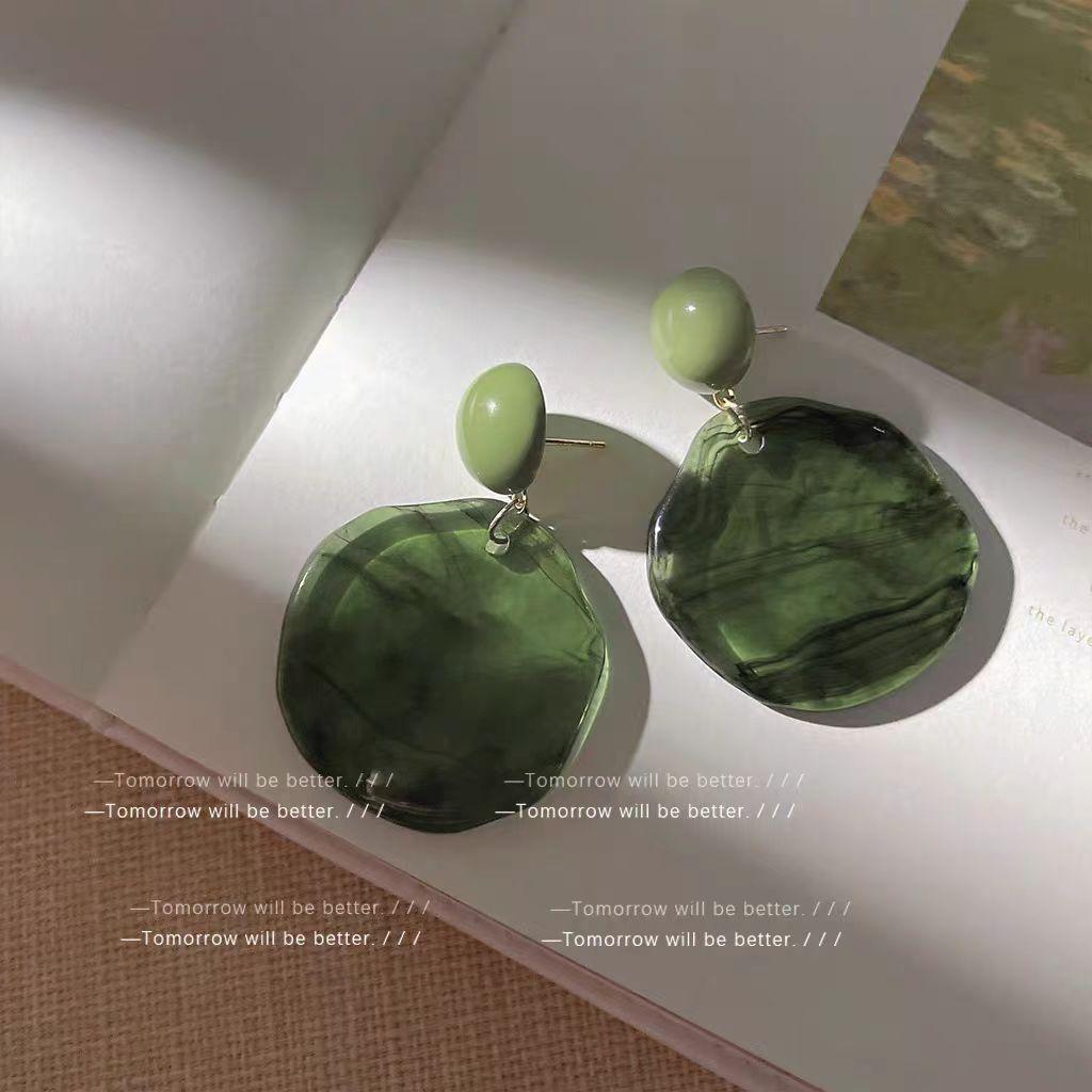 French smudge cloud dark green earrings Hong Kong style exaggerated irregular smudge earrings personalized ear clips