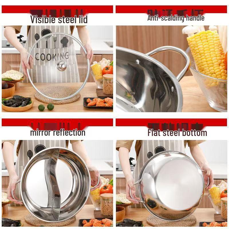Stainless Steel Yin Yang Hot Pot Basin with Lid for Induction Cookers