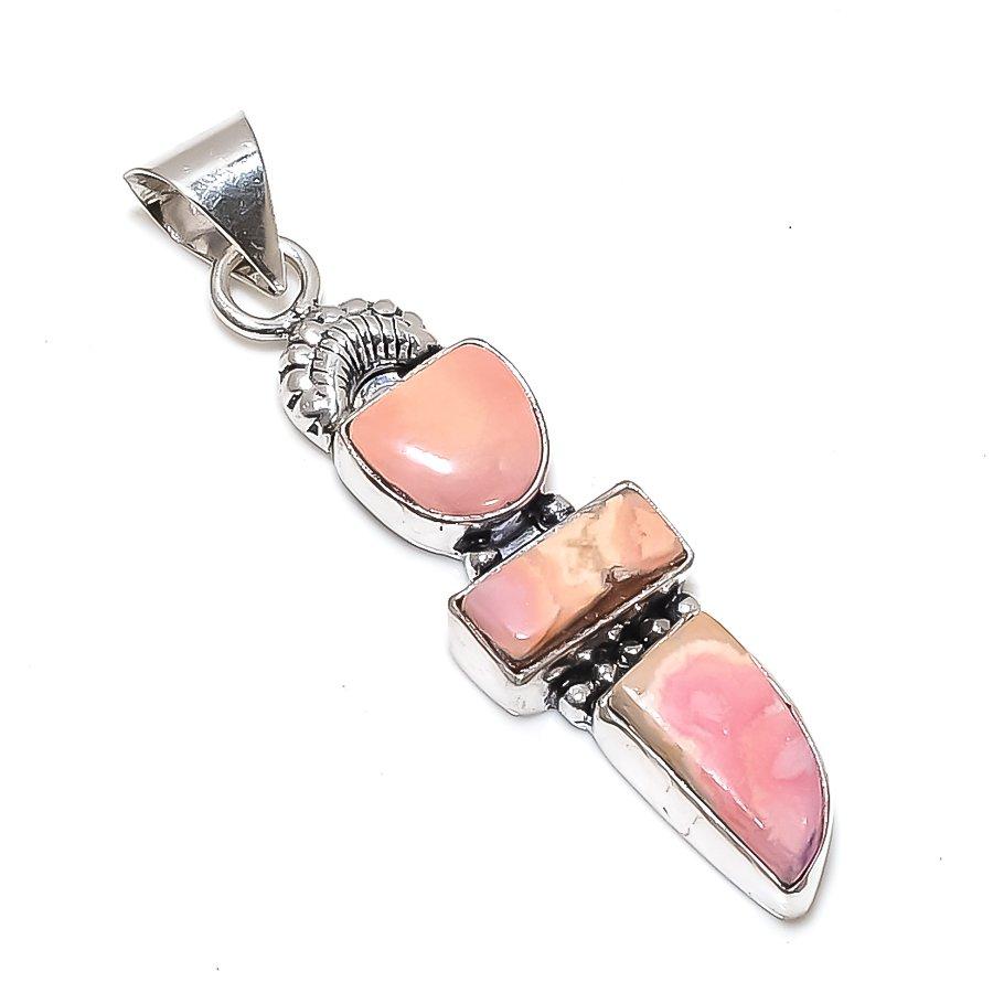 Rhodochrosite Gemstone Handmade 925 Sterling Silver Jewelry Pendant 2.29" SU-9887