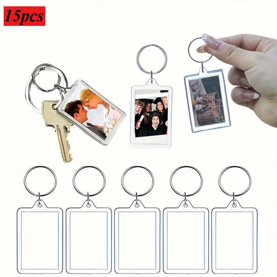 15pcs Creative Simple Blank Photo Keyrings Acrylic Blank Picture Insert Keychain Double Sided Clear Key Ring Photo Holder DIY Party Guest Gifts
