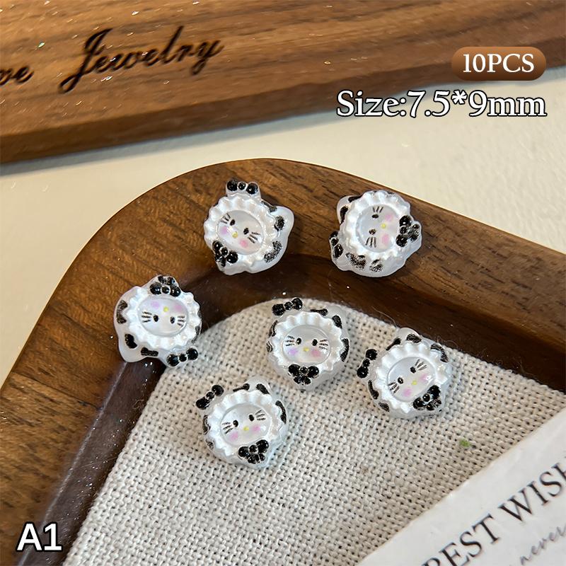 10Pcs/Bag 3D Cartoon Hello Kitty Nail Charms Mixed Resin Kitty Cat With Bowknot Nail Art Decoration Kawaii Glittery Kt Nail Part