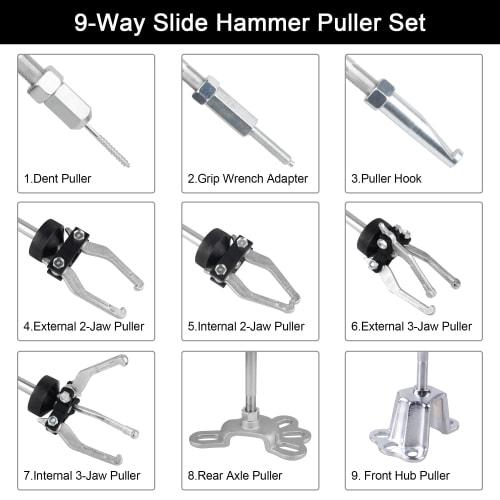 DAYUAN Sliding Hammer Set and Puller Set, 2-Jaw and 3-Jaw Set, 17-Piece Set for Bearings, Gears, Shafts, Sheet Metal Work