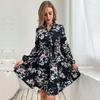 EastRogue Women's Vintage Floral Print Long Sleeve V-Neck High Waist Casual Dresses