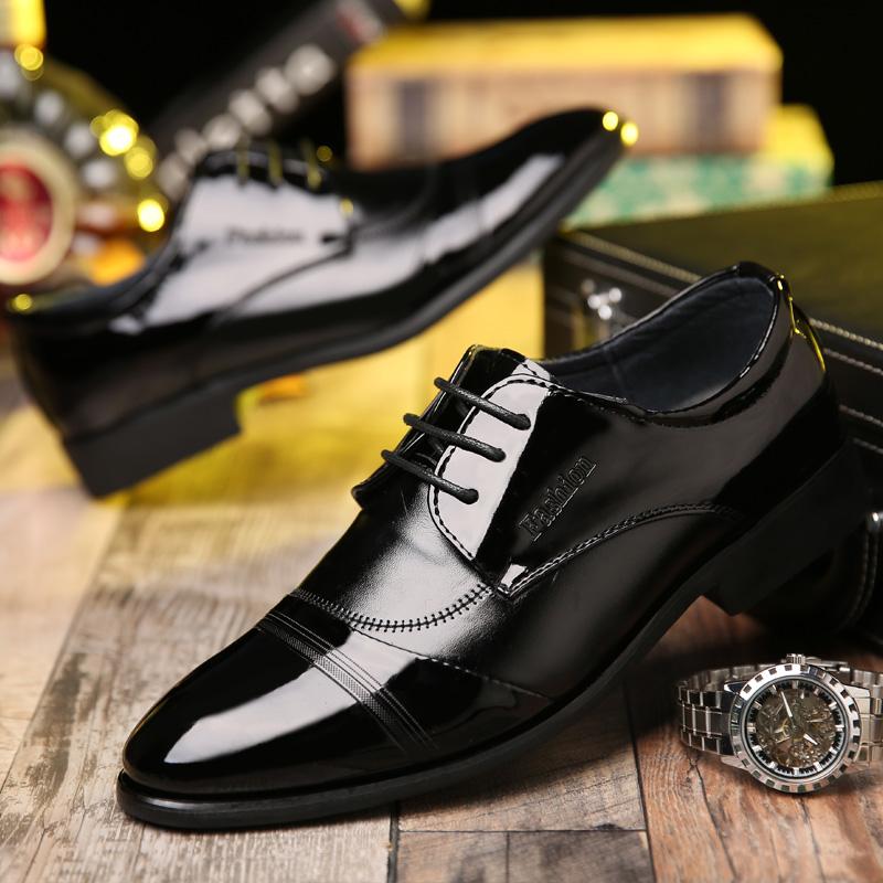 Formal Office PU Leather Black Shine Business Casual Shoes JZ-2385