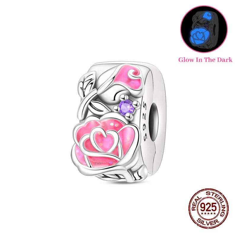 Valentine'S Day Luminous Charms Copper Pink Rose Romantic Little Bear Beads Fit Original Bracelets Diy Jewelry Gift