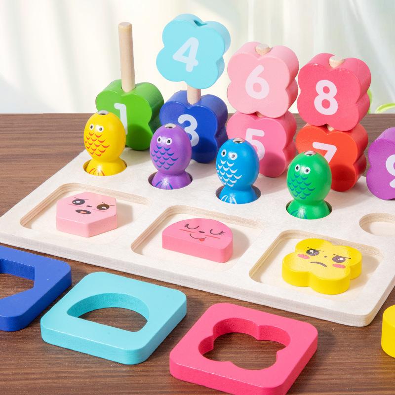 Dziecięca Drewniana Magnetyczna Gra w Łowienie Trzy w jednym Oświecenie Cyfrowe Puzzle Dodawanie i Odejmowanie Zestaw do Wczesnej Edukacji Dopasowywanie Kształtów Kolumnowych