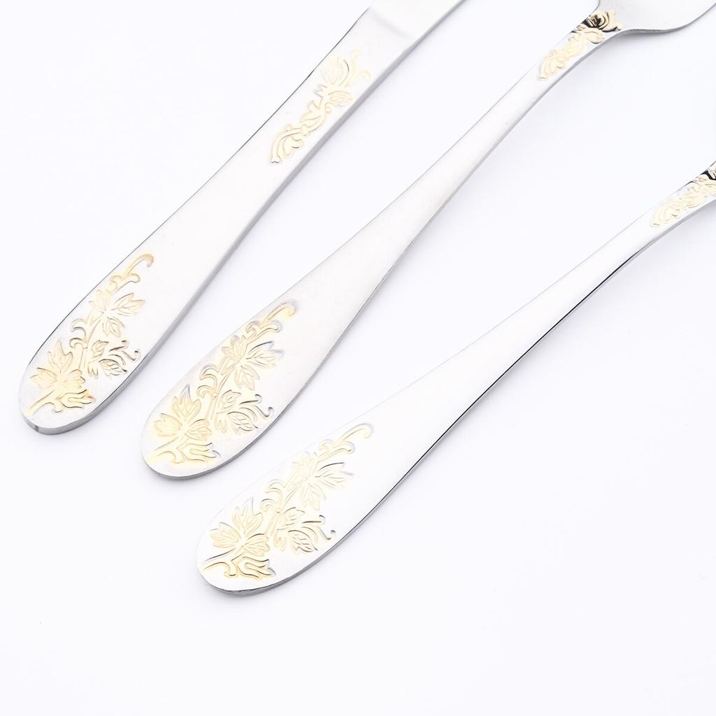 16Pcs Vintage Carved Gold Cutlery Set Western Stainless Steel Dinnerware 4 Colors Flatware Spoon Knife Fork Tableware Kitchen Silverware