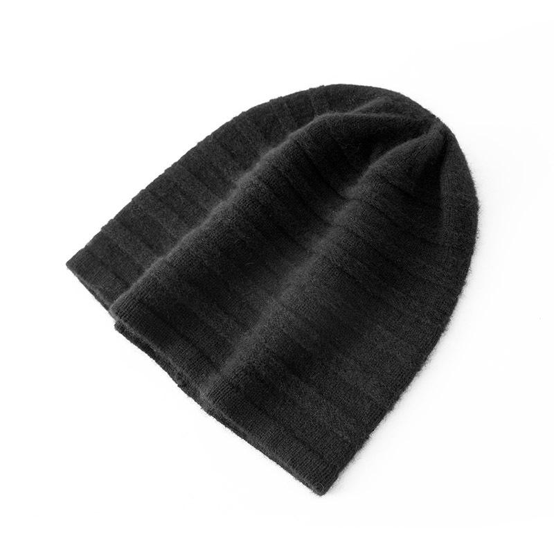 

New Style Women s High End Solid Color Striped Thickened and Warm Fashionable Knitted Casual Toe cap Hat one size