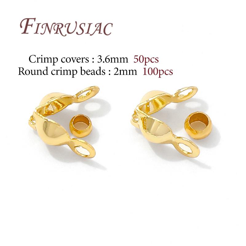 100pcs/lot 18K Gold Plated Connector Clasps Crimps Beads For Bracelets Necklace DIY Jewelry Making Supplies,Crimps Cover