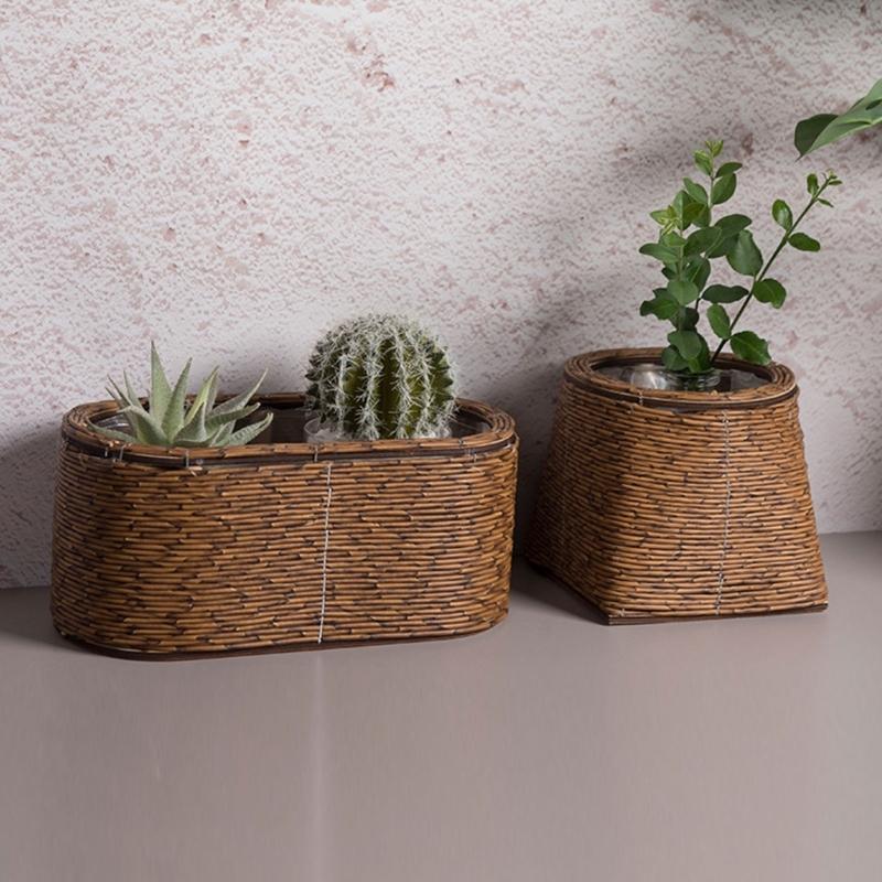 Natural Flower Plant Basket With Woven Rattan Design For Indoor And Outdoor Use Perfect For Herbs And Potted Flower Use