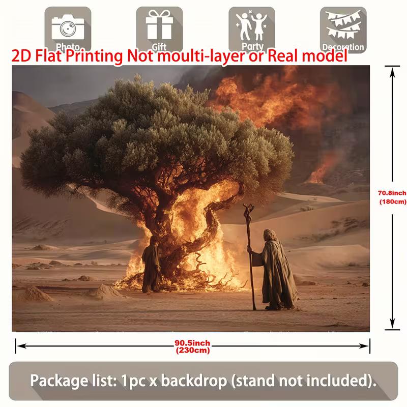 2D Desert Burning Tree Backdrop, Religious Background