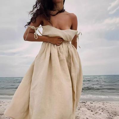 Frühling Sommer Strand Stil Frauen Kleid Vintage Lose A-linie Sling Kleid Sexy Hot Girl Rückenfreies 100% Baumwolle V-ausschnitt Kleid