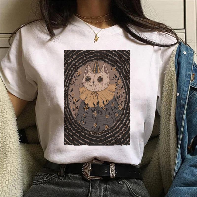 Magic In All Tarot Print T-Shirt Kawaii Magic Cat Printed Tshirt Astronomy Tee Shirt Top Aesthetic Women Hippie Bohemian Tshirt