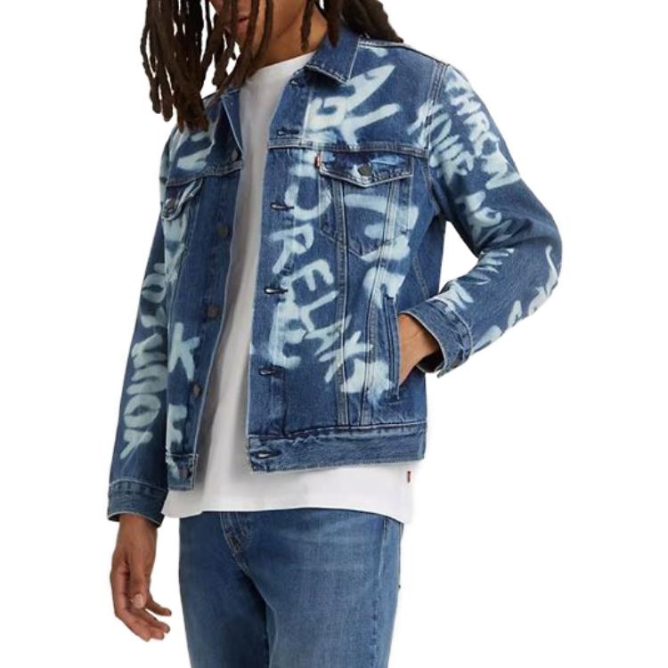 Levis Loose Fit Button Down Logo Print Long Sleeve Denim Jacket Men Jackets Blue 72334-0654