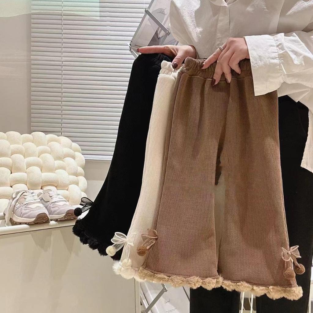 Girls' Corduroy Pants Korean Style Velvet Thick Flared Leggings Autumn Winter Loose Trousers Kids