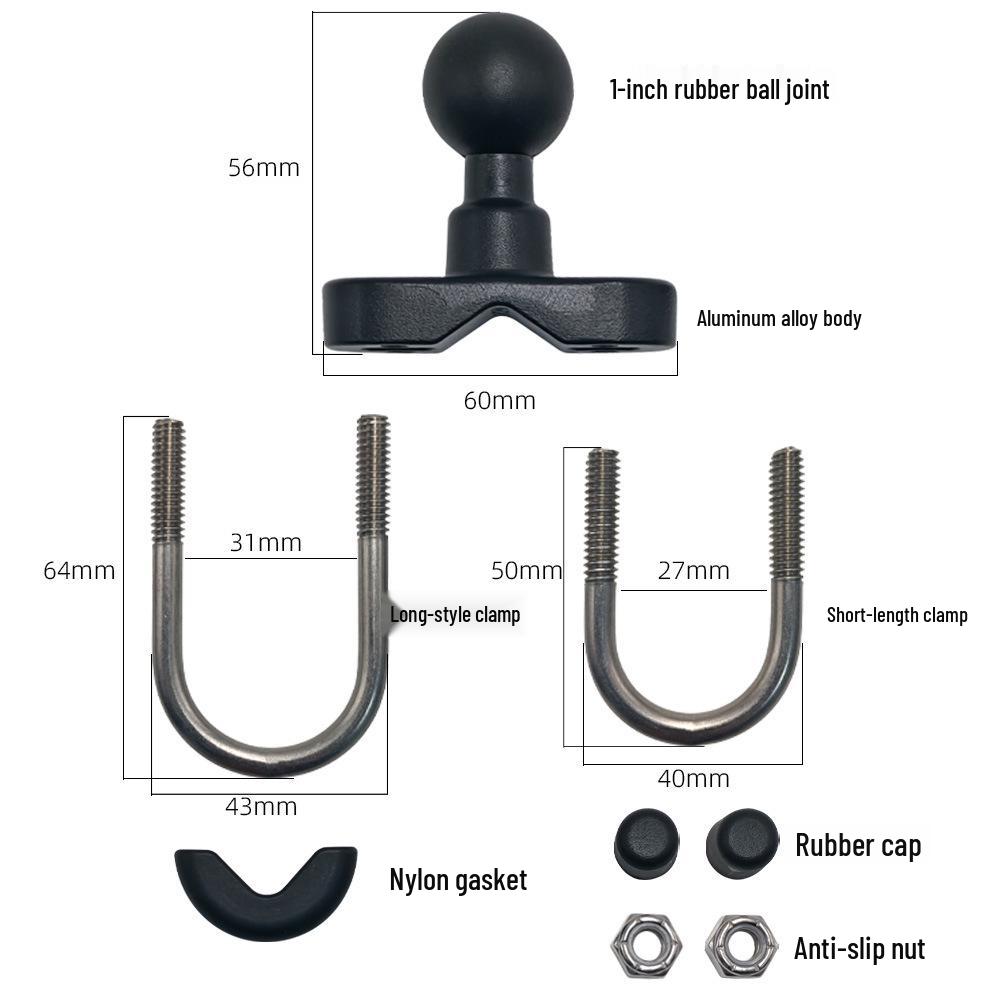 

Cross U-shaped Clamp Holder for 1-inch Ball Head, Round/Square Pipe - Motorcycle and Bike Phone Mount. 1-inch Ball Head U-shaped Clamp Bracket чёрный
