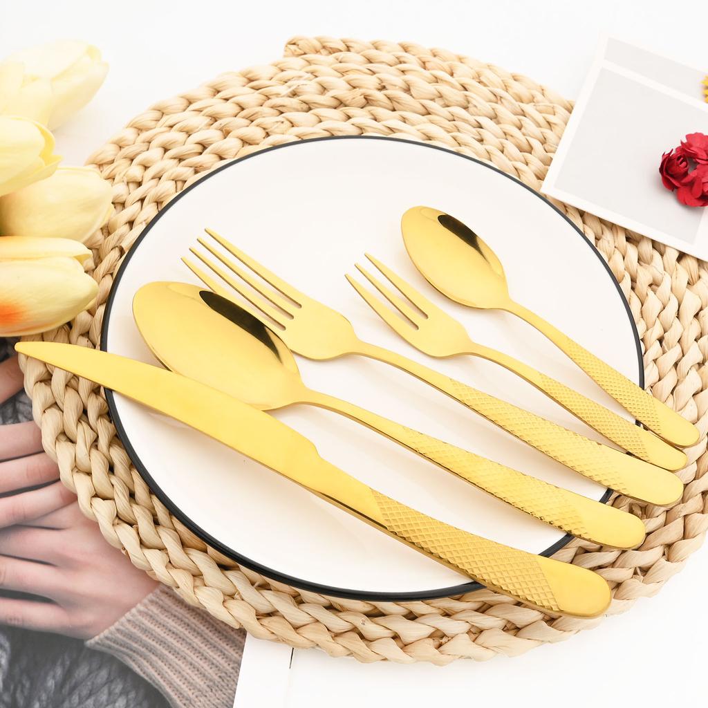 30Pcs Fashion Golden Dinnerware Set High Quality Stainless Steel Cutlery Set Dinner Knife Fork Silverware Flatware Set