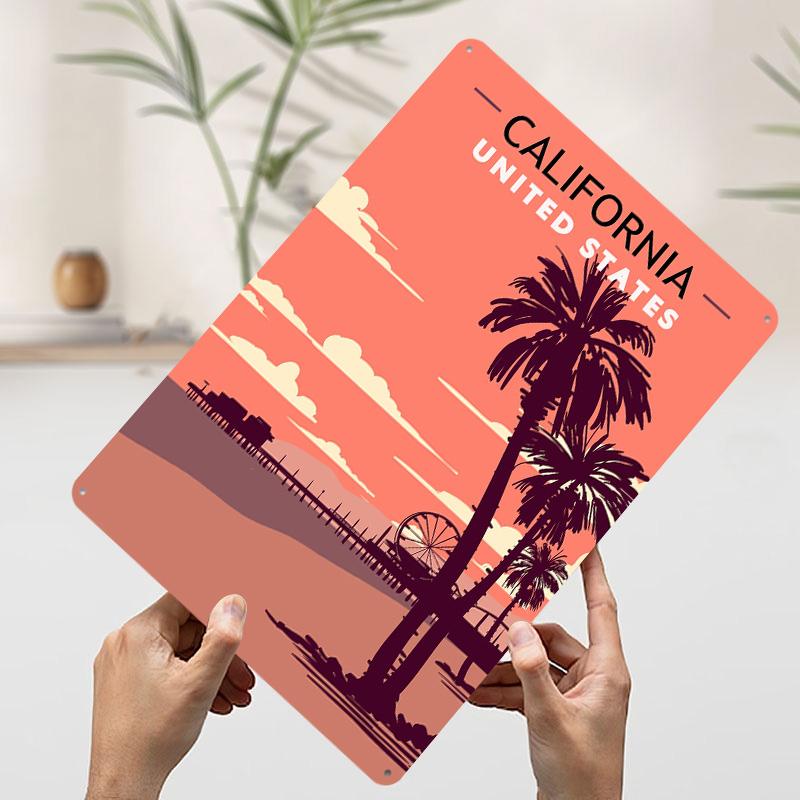 USA California Travel Printing Poster Customized Retro Wall Art Vintage Metal Signs for Room Bedroom Decoration Garage House