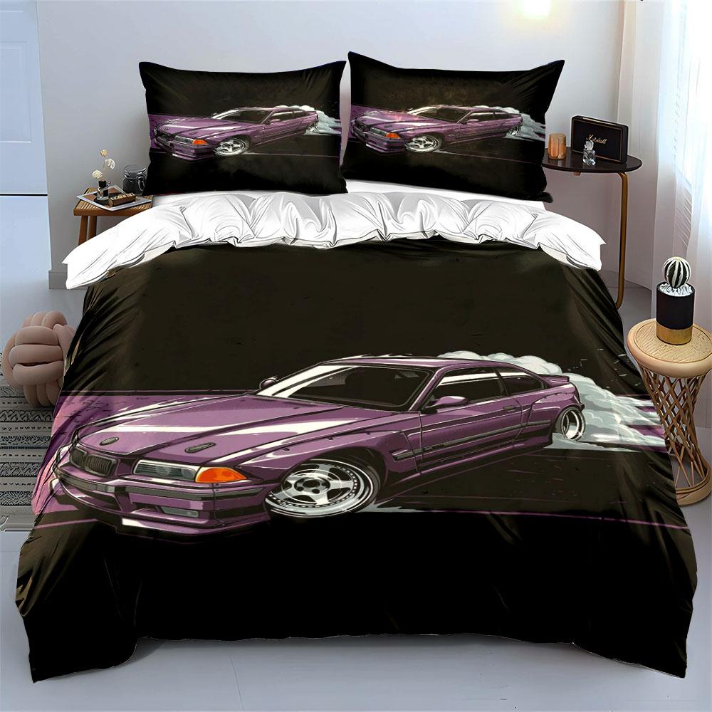 Purple sports car drifting. Bedding sets Duvet cover sets Duvet covers Pillowcases(1 * Duvet Cover 2 * Pillowcases without duvet insert)