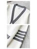 TB Unisex V-Neck Knit Cardigan - Autumn/Winter Colorblock Sleeves with Four Stripes, Slim Fit, Fairy Style.