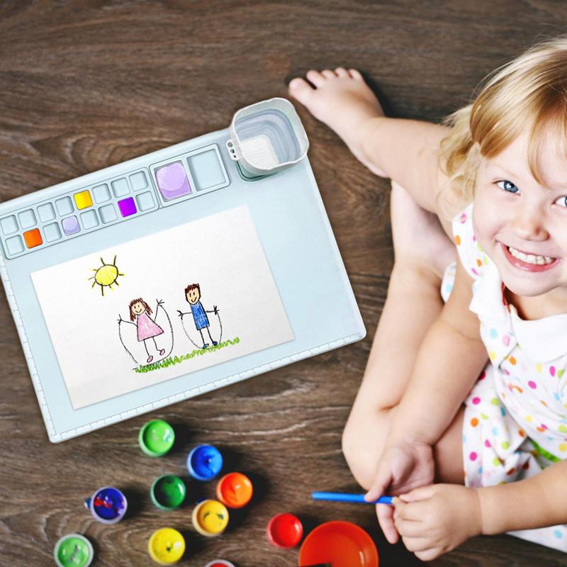 Silicone Craft Mat Large Children Drawing Mat With Detachable Cup 19.6x16.9x0.7in Nonslip Craft Pad For Painting Resin Crafts