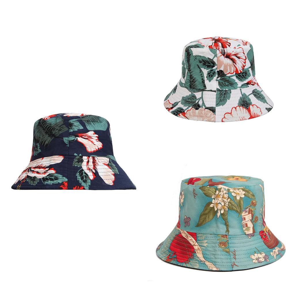 Versatile Style Hat Flower Print Womens Sunshade Hatscaps Fishermans