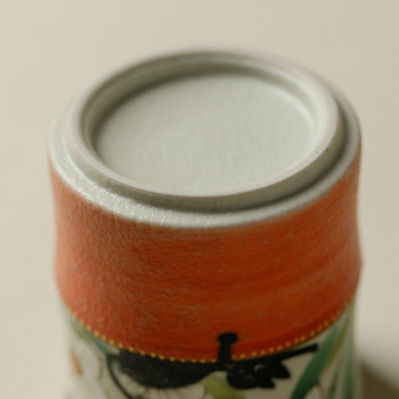 Handmade Ceramic Tea Cup Warm Orange Cat Under Flower Bamboo Style 200ml Lovers
